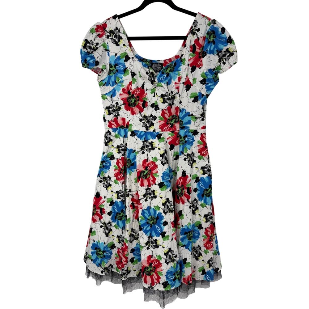 Hearts & Roses Blue Hardy Geraniums Floral Tea Dress Retro Fit & Flare US L